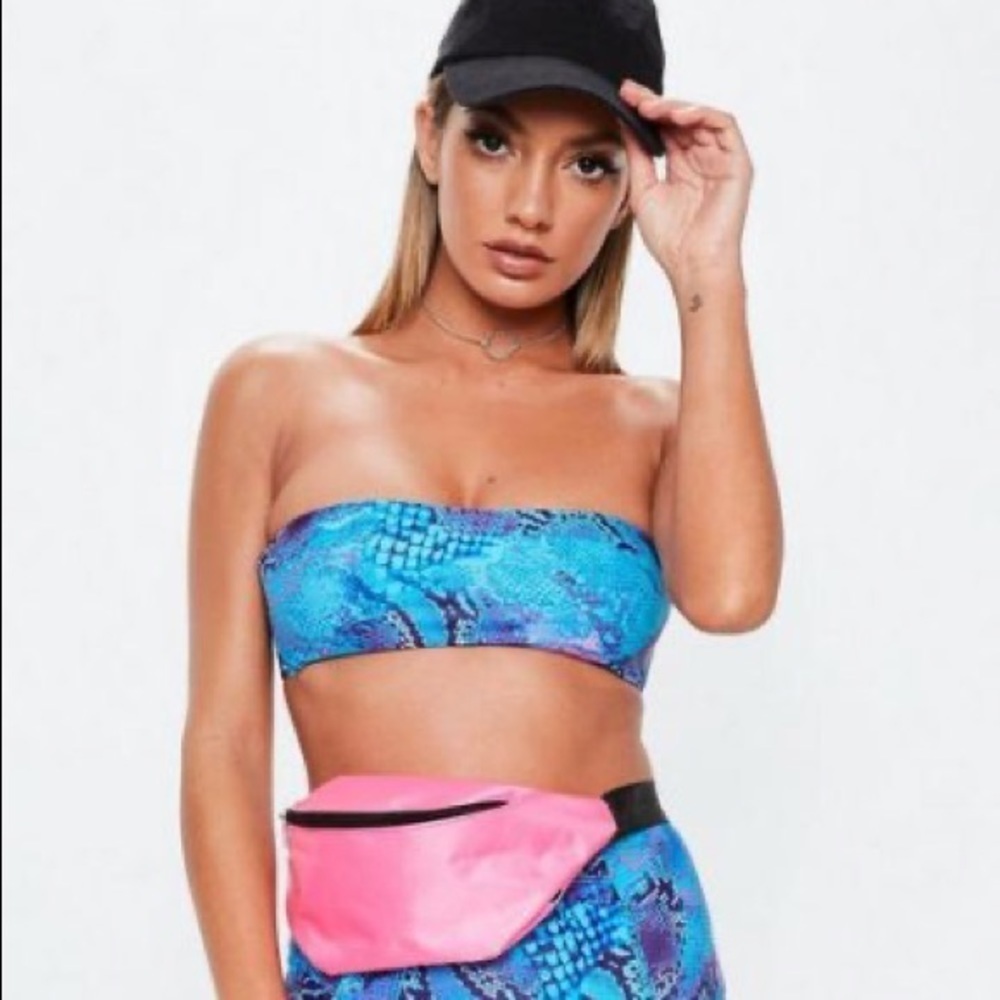 Misguided Snake Print Blue Bandeau Top Beach Summer Layering Pool Vacation